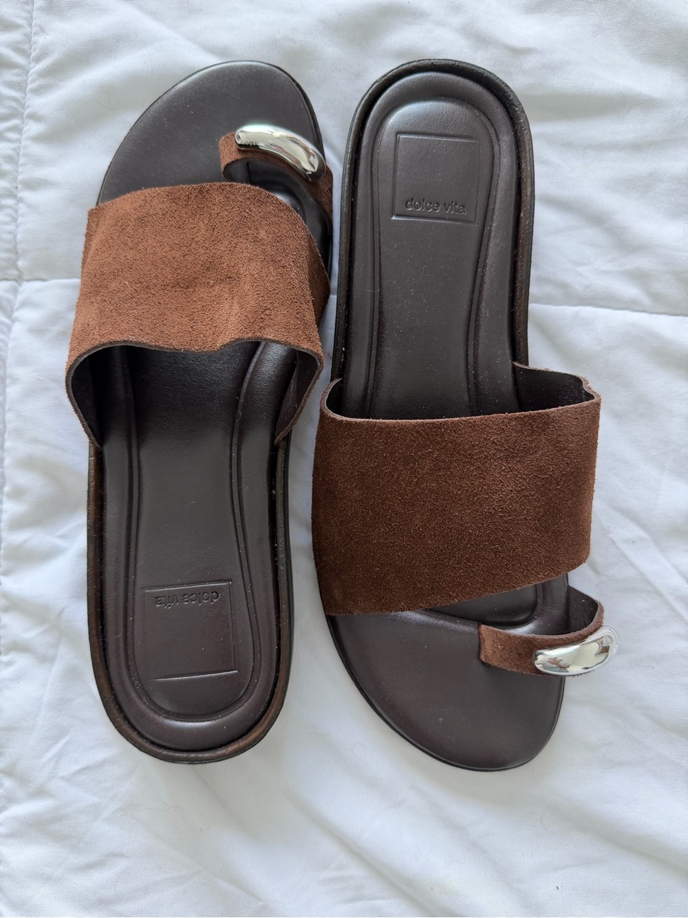 Dolce Vita Brown Suede Slide Sandals with Buckle Detail